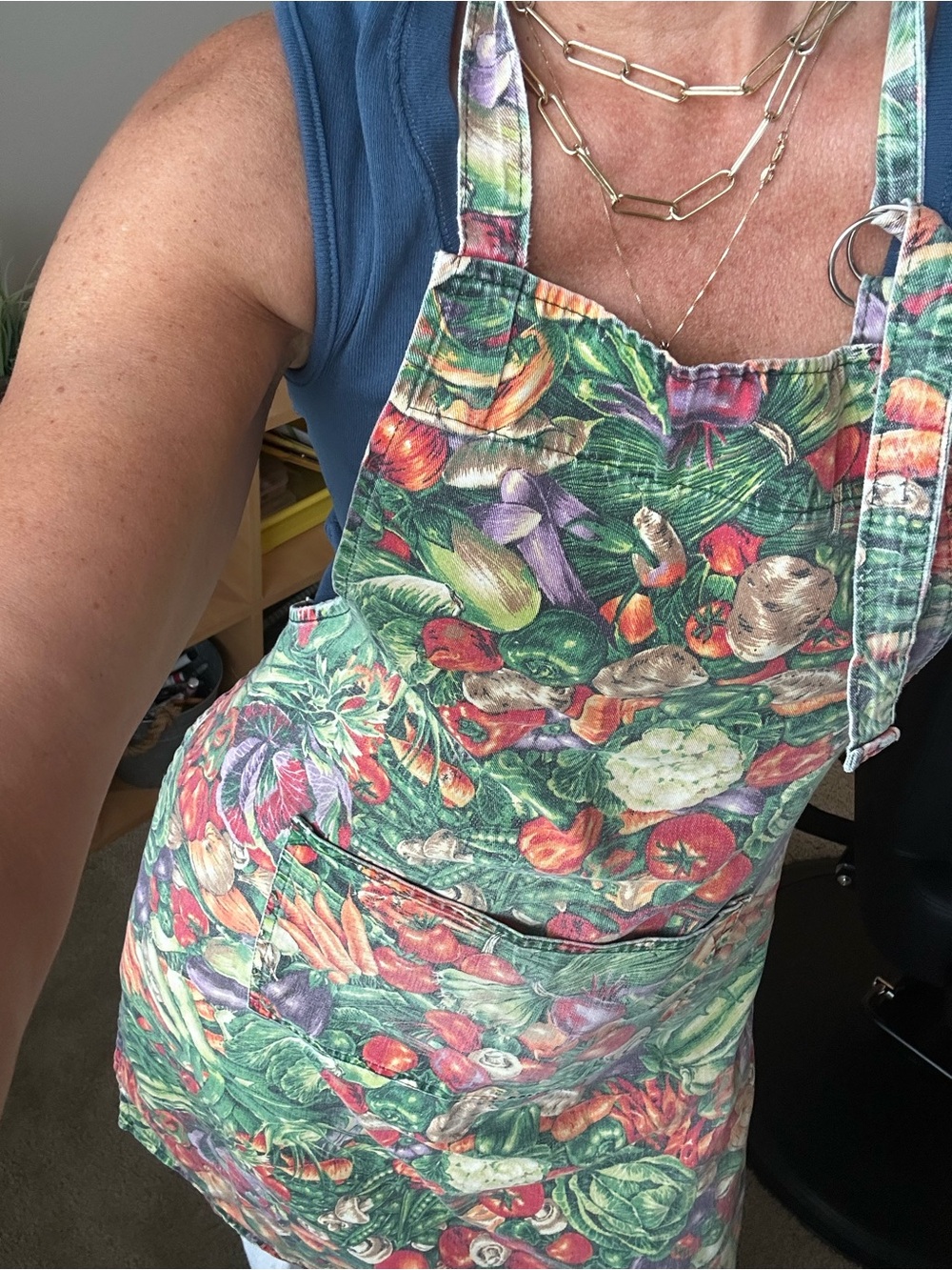 Vintage Handmade Vegetable Print Apron Farmhouse Cottagecore Kitchen Chef